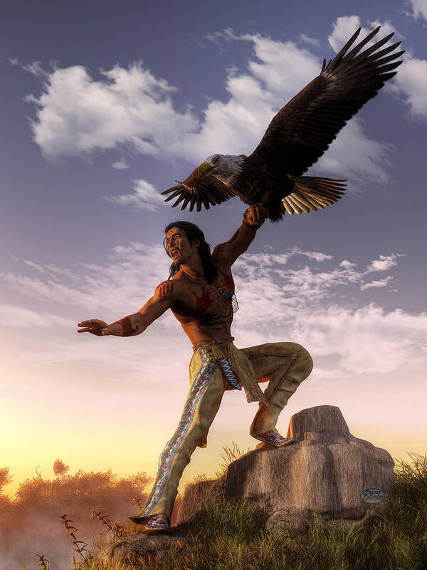  Poster featuring the digital art Warrior and Eagle by Daniel Eskridge