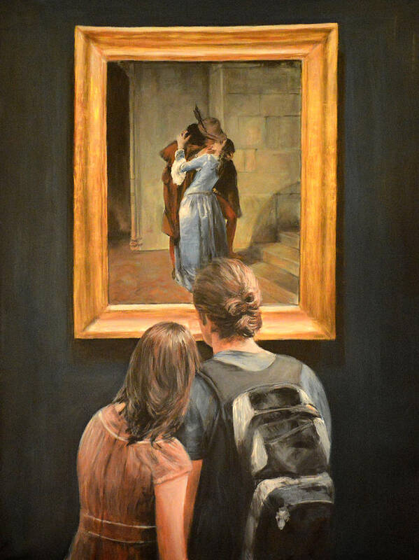 Watching Il Bacio ( The Kiss By Francesco Hayez) Poster featuring the painting Watching Il Bacio The Kiss by Francesco Hayez by Escha Van den bogerd
