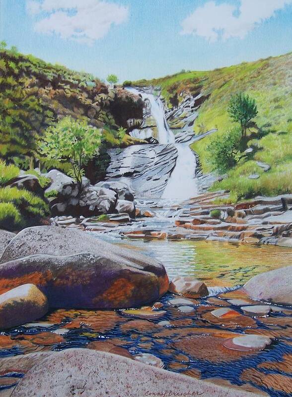 Waterfall Poster featuring the mixed media Waterfall on Skye 2 by Constance Drescher