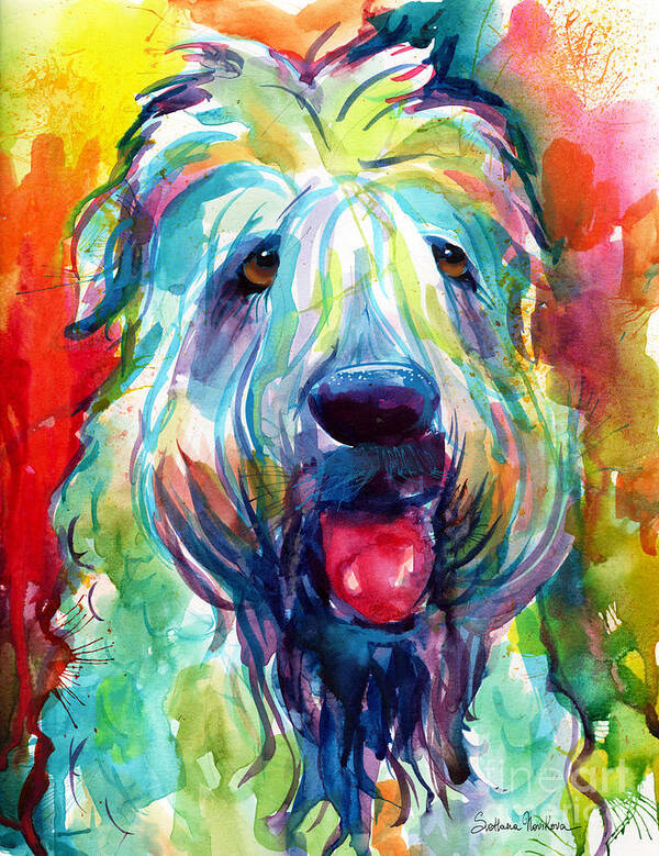 Wheaten Terrier Poster featuring the painting Wheaten terrier dog portrait by Svetlana Novikova