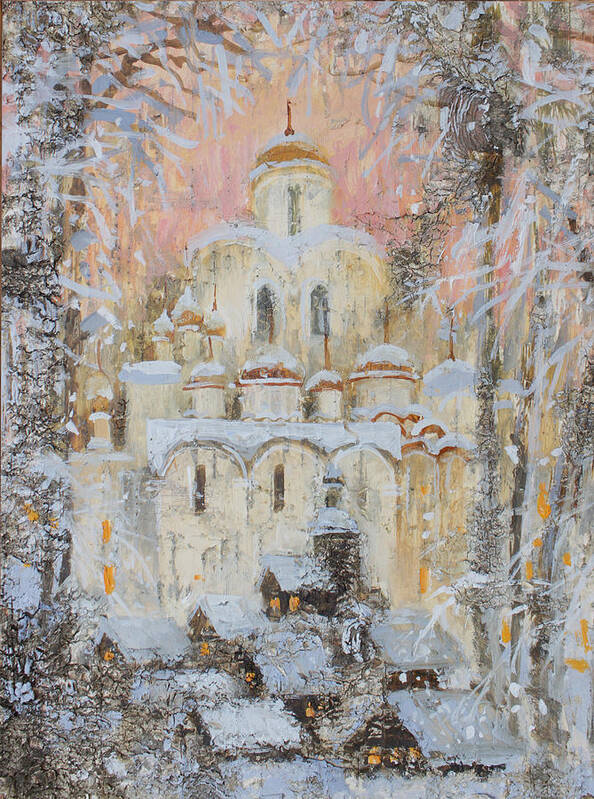 Russia Poster featuring the painting White Cathedral under Snow by Ilya Kondrashova