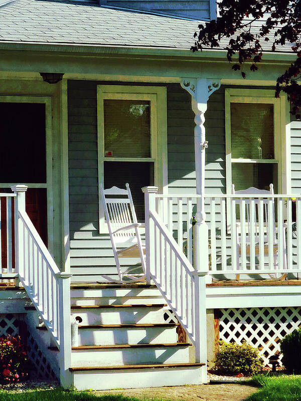 Porch Poster featuring the photograph White Rocking Chairs by Susan Savad