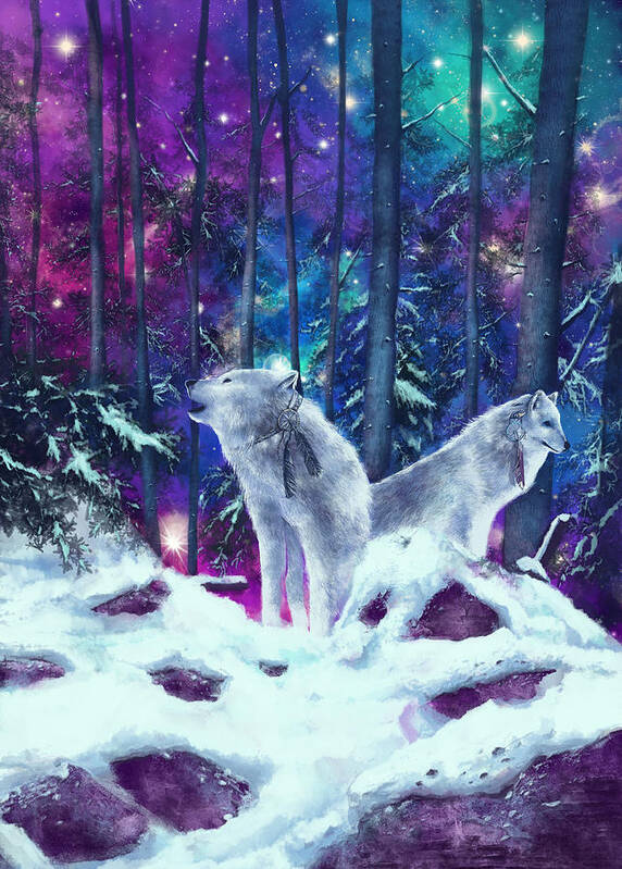 Wolf Poster featuring the painting White Wolves by Bekim M