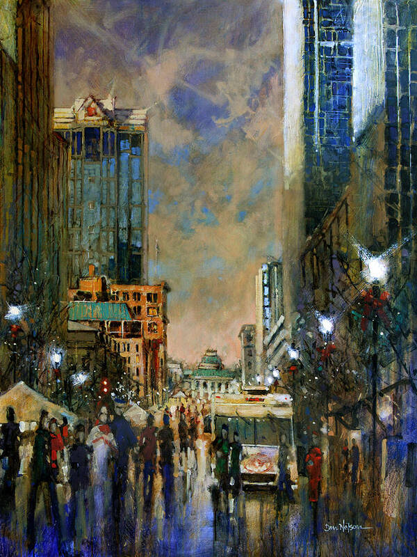 City Poster featuring the painting Winter Festival Evening by Dan Nelson