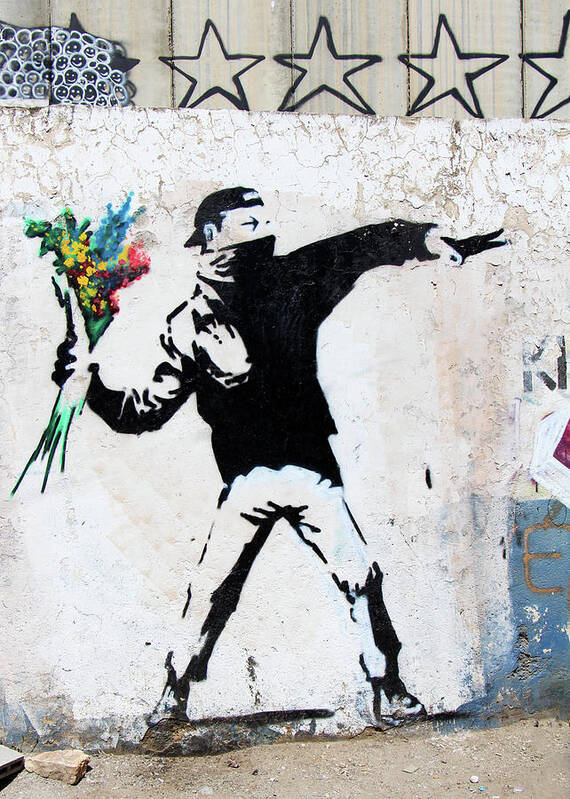 Banksy Replica Poster featuring the photograph With Love and Flowers by Munir Alawi
