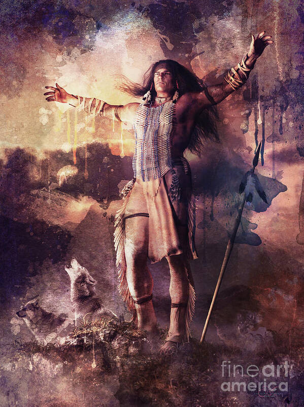 Wolf Clan Warrior Poster featuring the mixed media Wolf Clan Warrior by Shanina Conway
