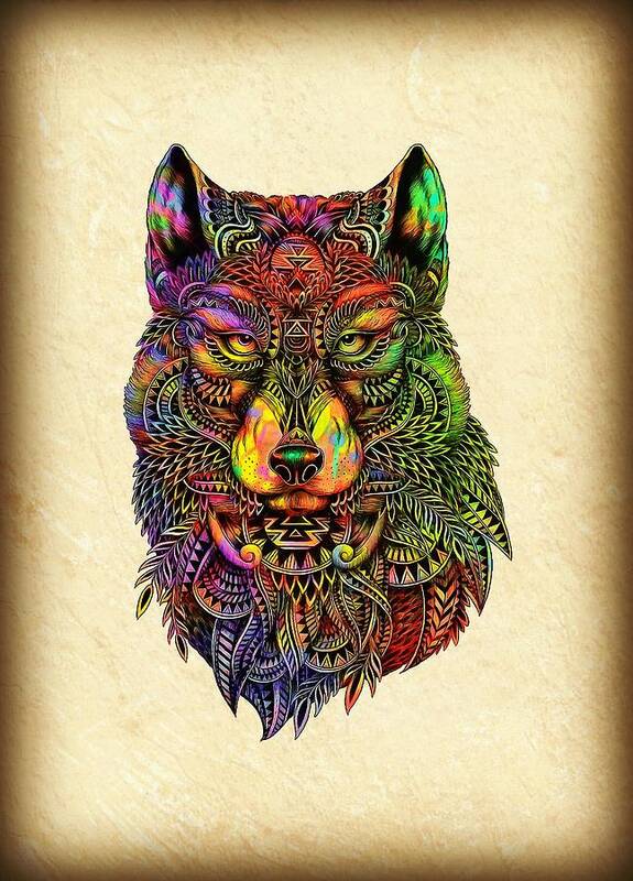 Tribal Poster featuring the digital art Wolf by Lilia S