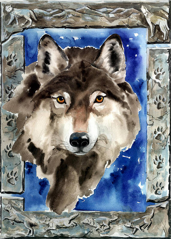 Wolf Poster featuring the painting Wolf by Nadi Spencer