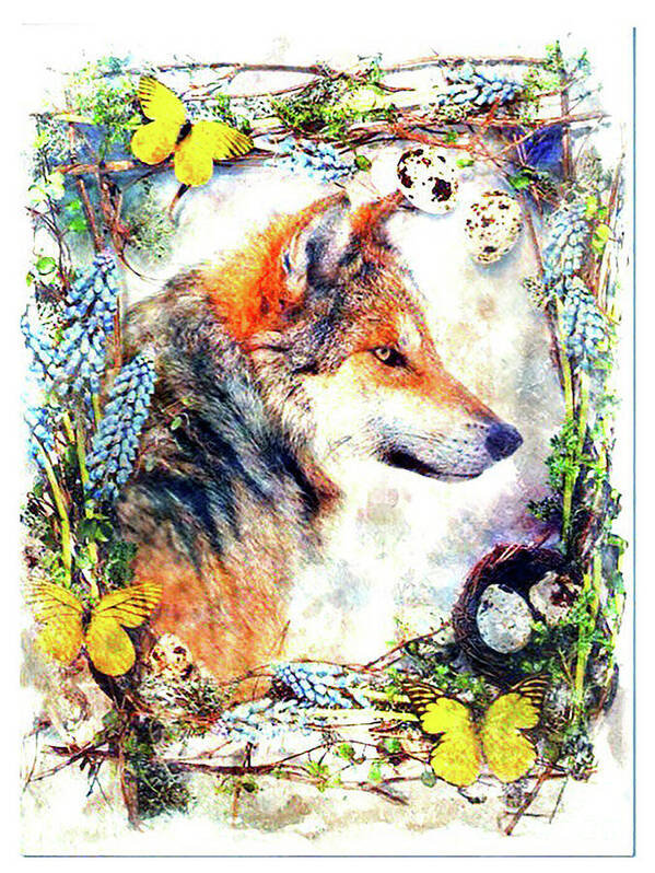 Wolf Poster featuring the digital art Wolf Portrait by Kathy Kelly