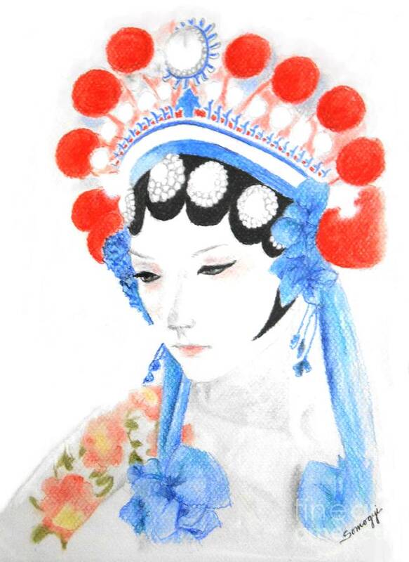 Chinese Poster featuring the drawing Woman from Chinese Opera with Tattoos -- the original -- Asian Woman Portrait by Jayne Somogy