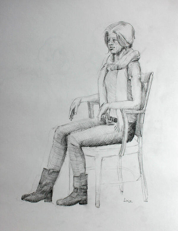 Mark Fine Art Poster featuring the drawing Woman in Scarf by Mark Johnson