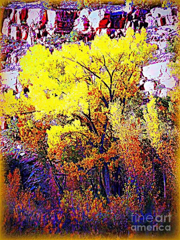  Cottonwood In Yellow Gold After Frost Poster featuring the digital art Yellow Gold after frost by Annie Gibbons