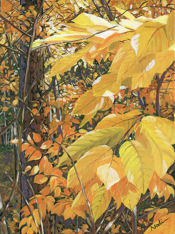 Leaf Poster featuring the painting Yellow Leaves by Nadi Spencer