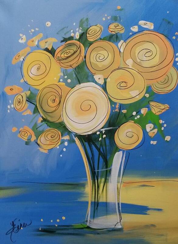 Flowers Poster featuring the painting Yellow Roses by Terri Einer