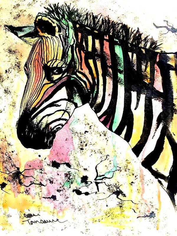 Zebra Poster featuring the painting Zebra by Denise Tomasura