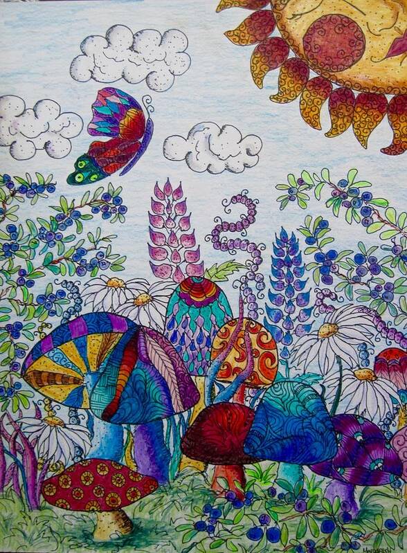 Flowers Poster featuring the drawing Zentangle garden by Megan Walsh