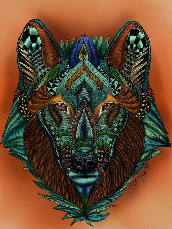 Zentangle Poster featuring the painting Zentangle Inspired Art- Wolf Colored by Becky Herrera