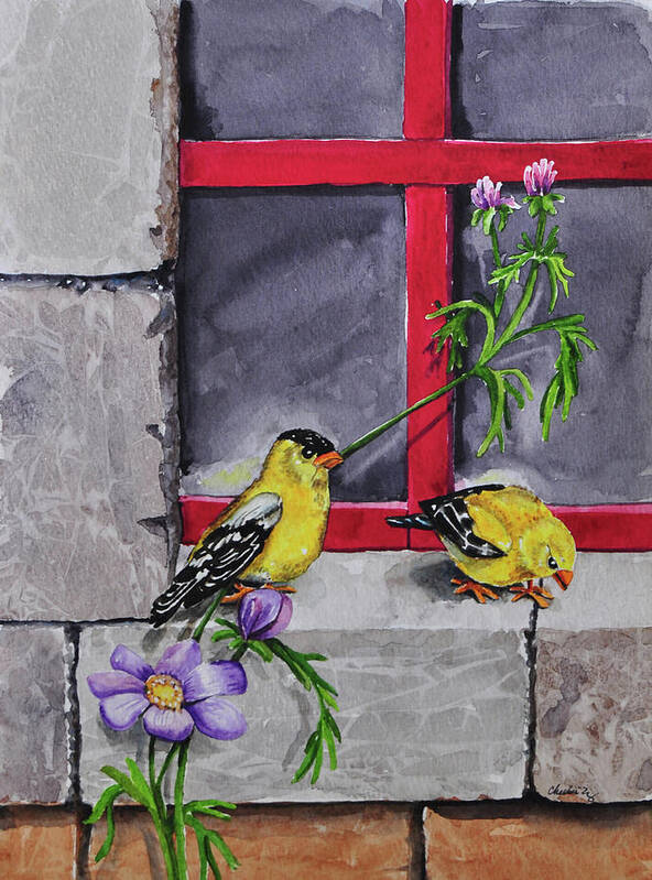 006 Gold Finches Poster featuring the painting 006 Gold Finches by Charlsie Kelly