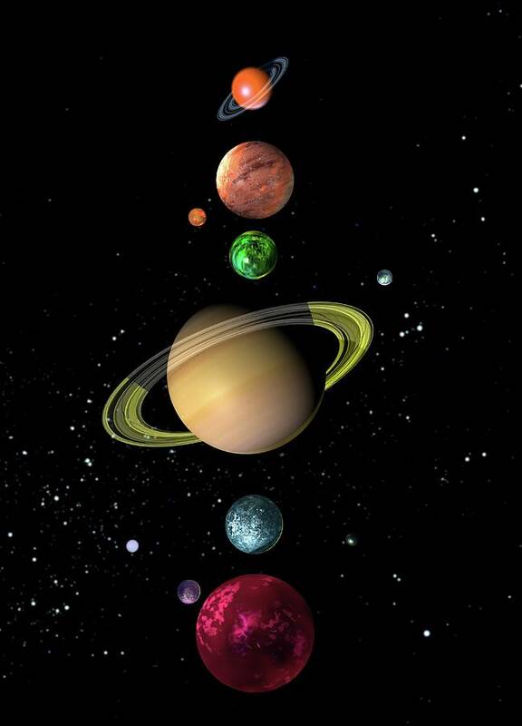 In A Row Poster featuring the digital art Alien Solar System, Artwork #1 by Victor Habbick Visions