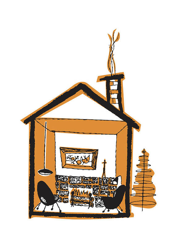 Cabin Poster featuring the drawing Cutaway of House #1 by CSA Images