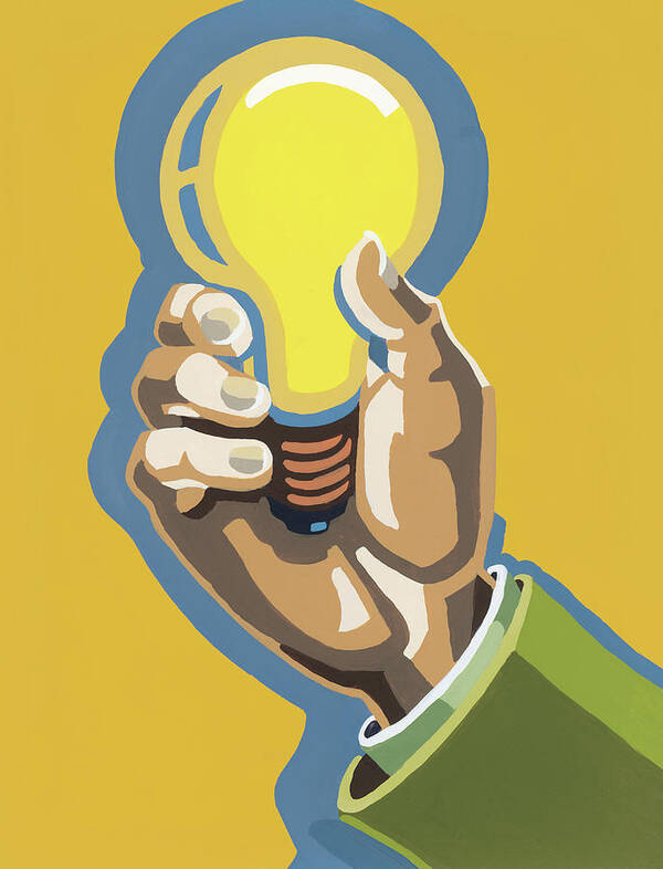Bulb Poster featuring the drawing Hand Holding a Lightbulb #1 by CSA Images