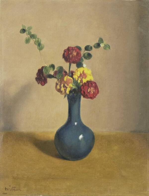 Flower Poster featuring the painting Marigolds in a blue vase, Willem Witsen, 1885 - 1922 #1 by Willem Witsen