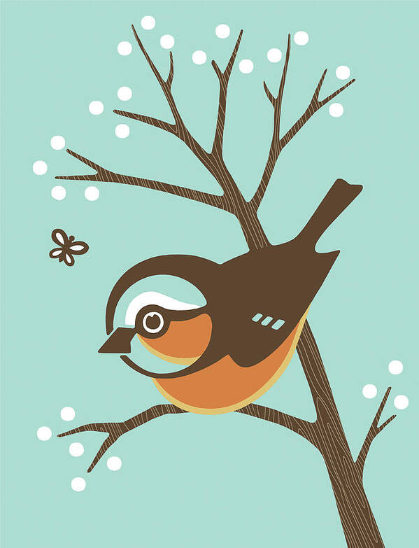 Animal Poster featuring the drawing Robin in Tree #1 by CSA Images