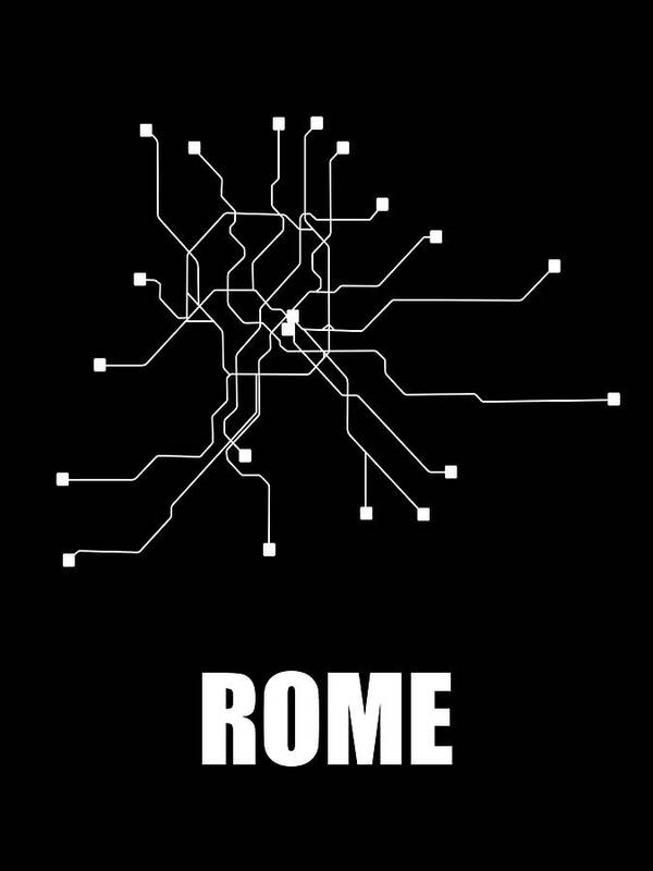 Rome Poster featuring the digital art Rome Black Subway Map #1 by Naxart Studio