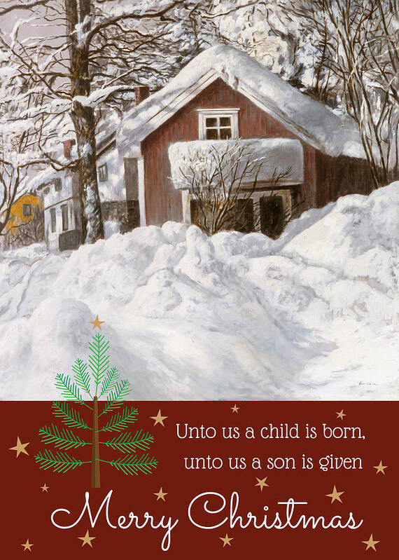 Christmas Card Poster featuring the painting Sunbreak after Snowfall #1 by Hans Egil Saele