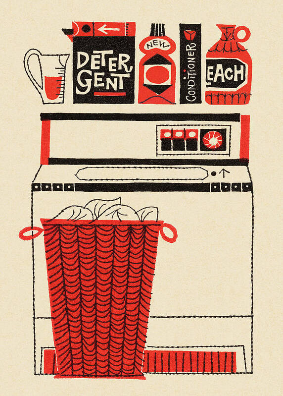Appliance Poster featuring the drawing Washing Machine, Laundry and Soap #1 by CSA Images