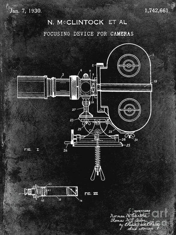 1940 Poster featuring the photograph 1930 Movie Camera Patent Black #1930 by Jon Neidert