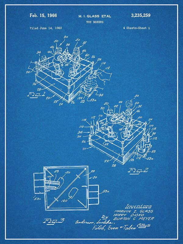 1963 Rock Em Sock Em Robots Boxing Game Patent Print Poster featuring the drawing 1963 Rock Em Sock Em Robots Boxing Game Patent Print Blueprint by Greg Edwards