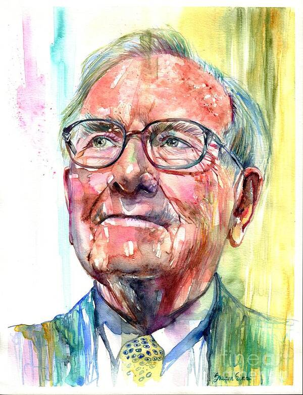 Warren Poster featuring the painting Warren Buffett portrait #2 by Suzann Sines