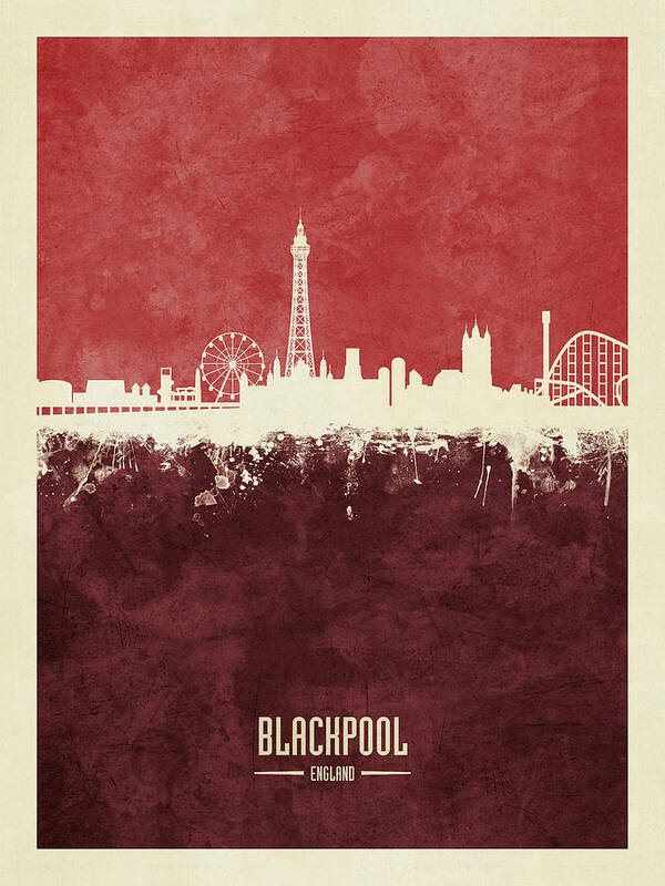 Blackpool Poster featuring the digital art Blackpool England Skyline #7 by Michael Tompsett