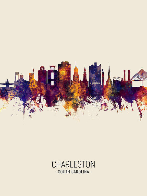 Charleston Poster featuring the digital art Charleston South Carolina Skyline #7 by Michael Tompsett