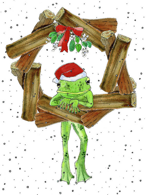 Frog Poster featuring the painting 76c - Santa Frog by Jennifer Zsolt