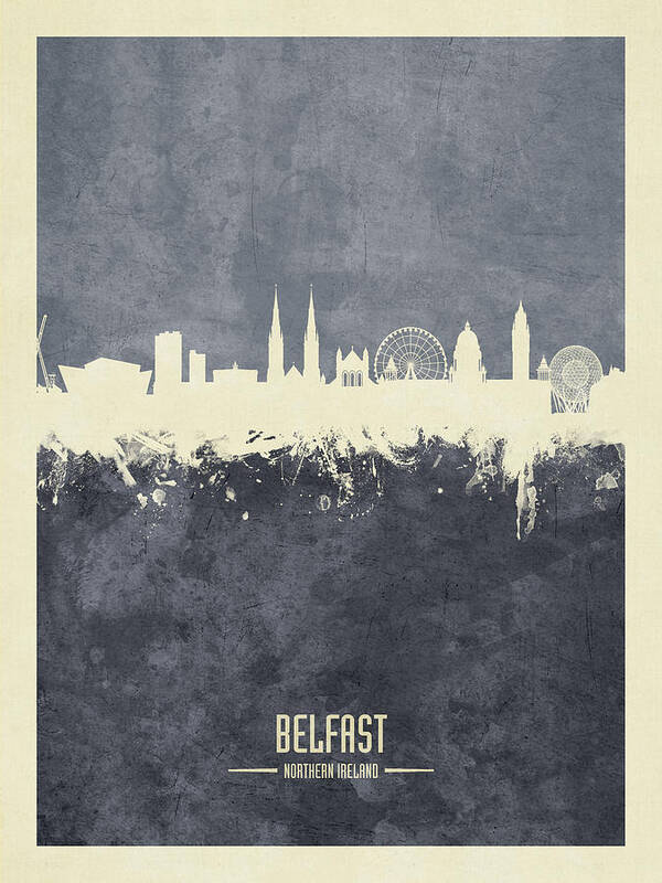 Belfast Poster featuring the digital art Belfast Northern Ireland Skyline #8 by Michael Tompsett