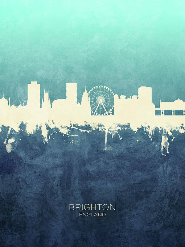 Brighton Poster featuring the digital art Brighton England Skyline #8 by Michael Tompsett