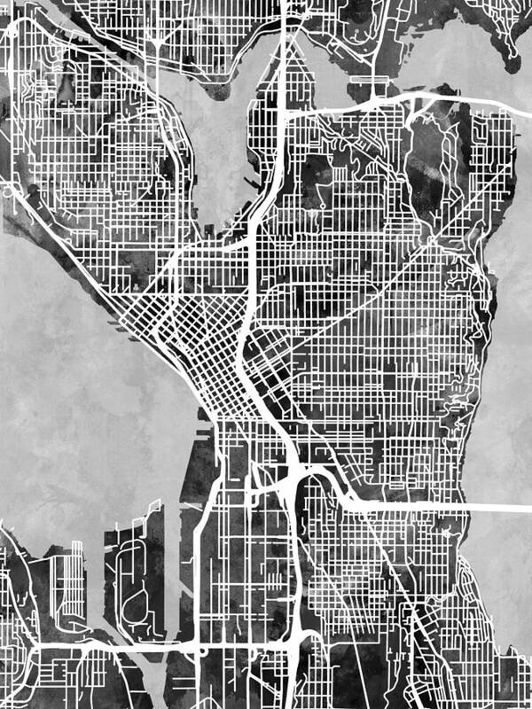 Seattle Poster featuring the digital art Seattle Washington Street Map #8 by Michael Tompsett