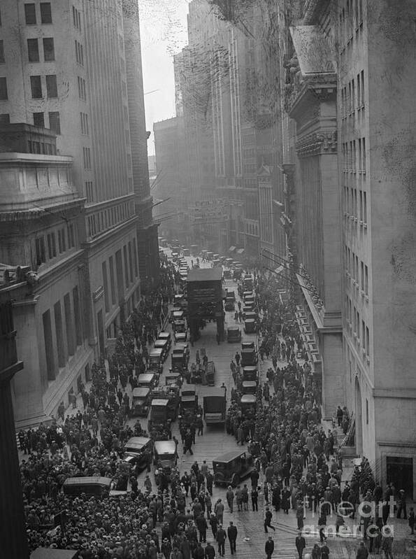 Crowd Of People Poster featuring the photograph Aerial View Of Wall Street by Bettmann