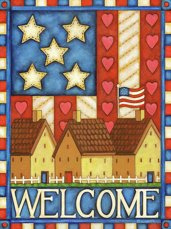 American Welcome Cottage Poster featuring the painting American Welcome Cottage by Cathy Horvath-buchanan