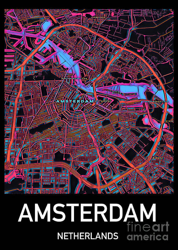 Amsterdam Poster featuring the digital art Amsterdam City Map by HELGE Art Gallery