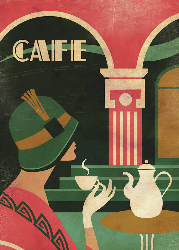 Art Deco Cafe Poster featuring the digital art Art Deco Cafe by Martin Wickstrom