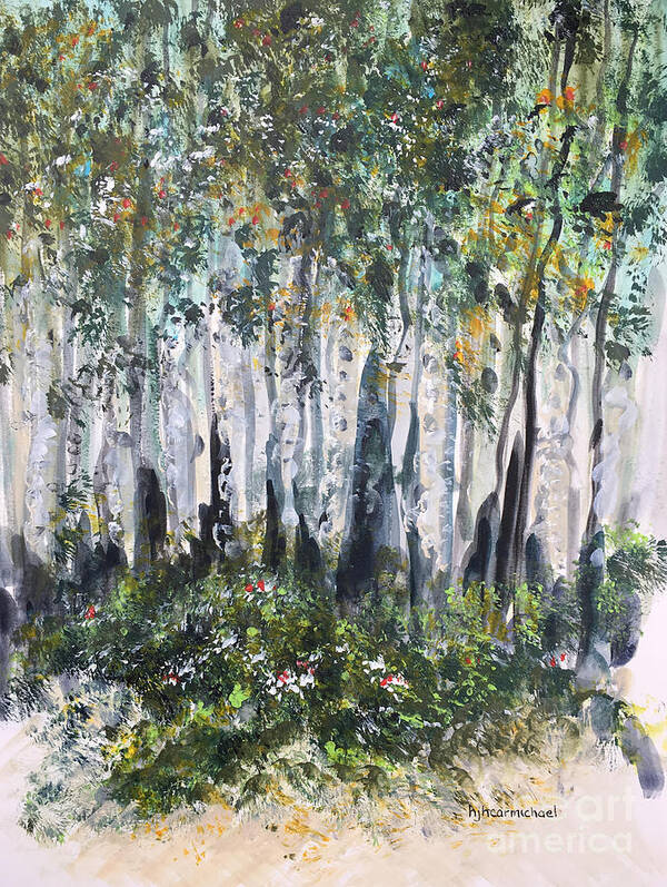 Trees Poster featuring the painting Aspenwood by Holly Carmichael