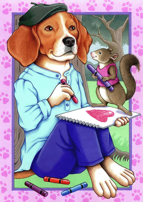 Beagle Artist Poster featuring the mixed media Beagle Artist by Tomoyo Pitcher