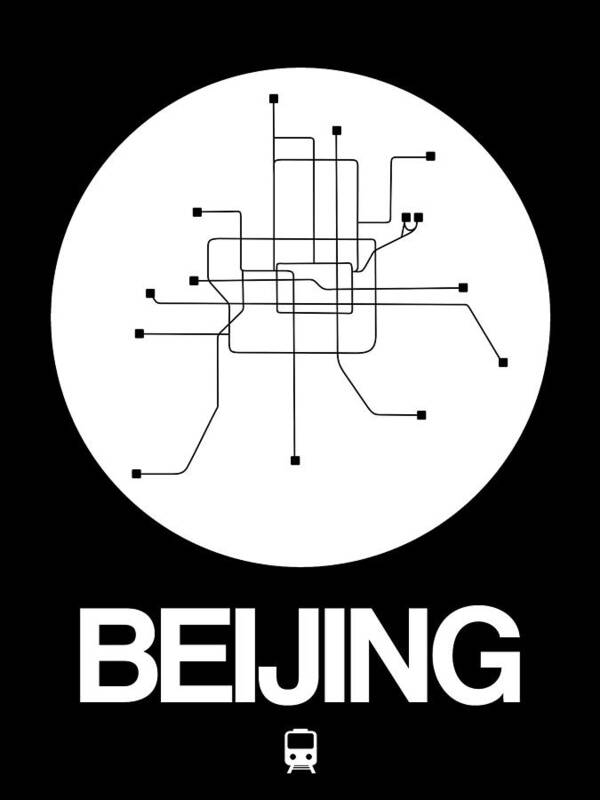 Beijing Poster featuring the digital art Beijing White Subway Map by Naxart Studio