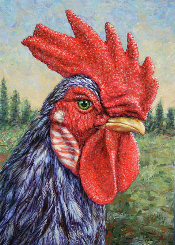Rooster Poster featuring the painting Blue Rooster by James W. Johnson