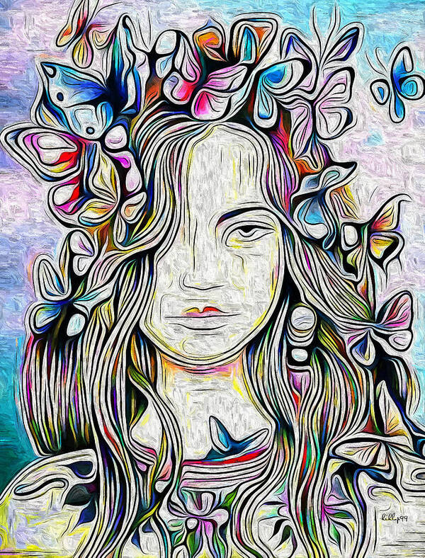 Paint Poster featuring the painting Butterfly girl by Nenad Vasic