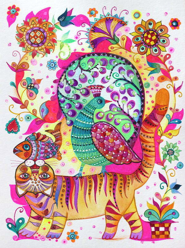 Cat Of Paradise Poster featuring the painting Cat Of Paradise by Oxana Zaika