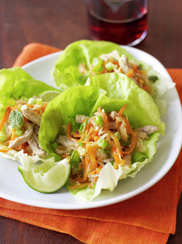 Chicken Meat Poster featuring the photograph Chicken Lettuce Cups With Vegetables by James Baigrie